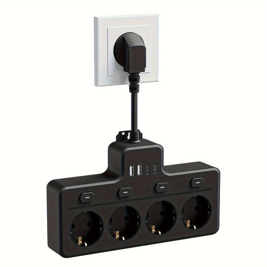 Multifunktionale Steckdosenleiste mit Schalter, 4 AC-Steckdosen und 2 USB-Anschlüsse für Zuhause und Büro 4