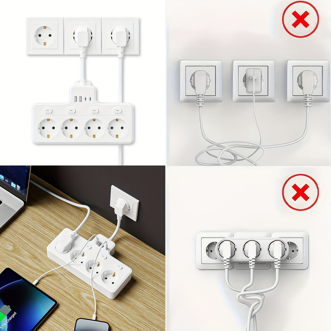 Multifunktionale Steckdosenleiste mit Schalter, 4 AC-Steckdosen und 2 USB-Anschlüsse für Zuhause und Büro 5