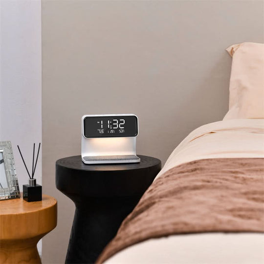 Multifunktionaler LCD-Wecker mit Dimmfunktion für Nachttisch 6