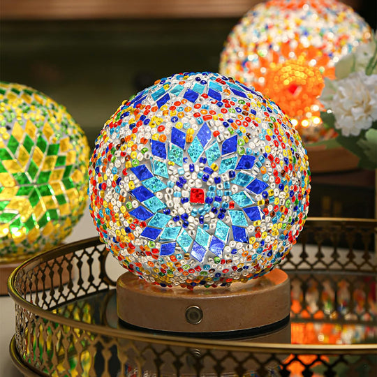 Nachtlicht Boho Mosaik Glaskugel für Gemütliche Abende und Stilvolle Dekoration 3