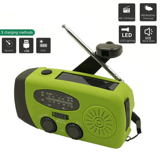 Notfall-Solarradio mit Handkurbel und LED-Taschenlampe 0