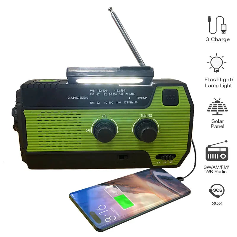 Notfall-Solarradio mit Handkurbel und LED-Taschenlampe 2