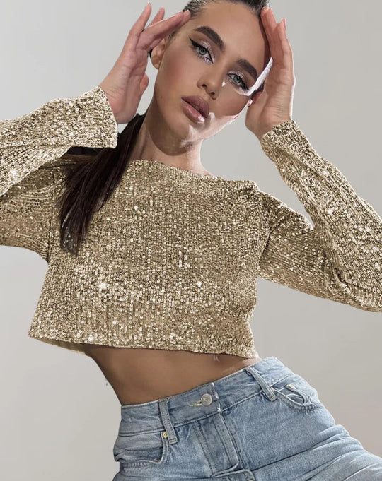 Variant image for Damen Crop Top Funkelnd Glamourös Aus Hochwertigem Material-1