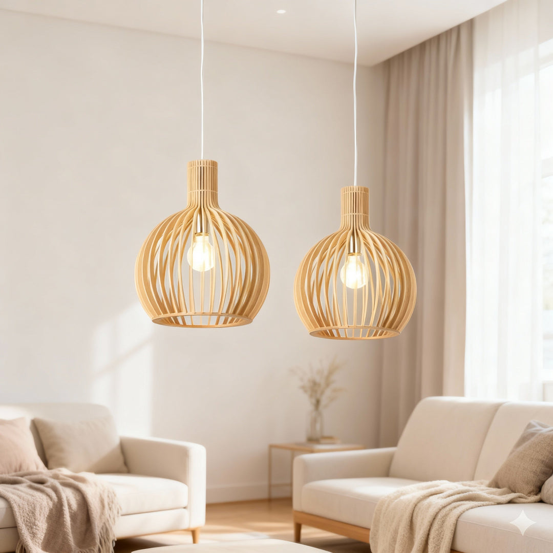 Pendelleuchte aus Holz mit einstellbarer Höhe 0