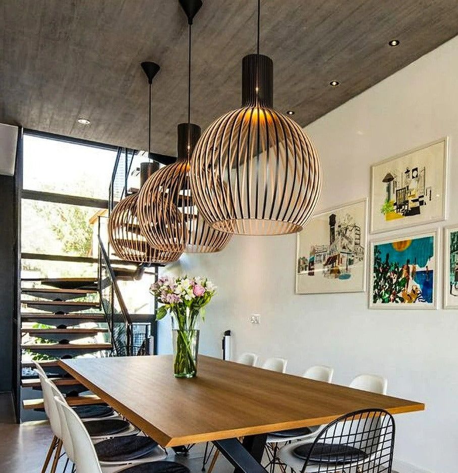 Pendelleuchte aus Holz mit einstellbarer Höhe 2