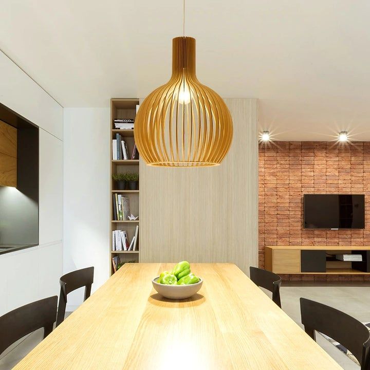 Pendelleuchte aus Holz mit einstellbarer Höhe 7