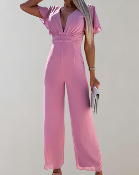 Damen Jumpsuit Festlich V-Ausschnitt Weite Beine Polyester-1