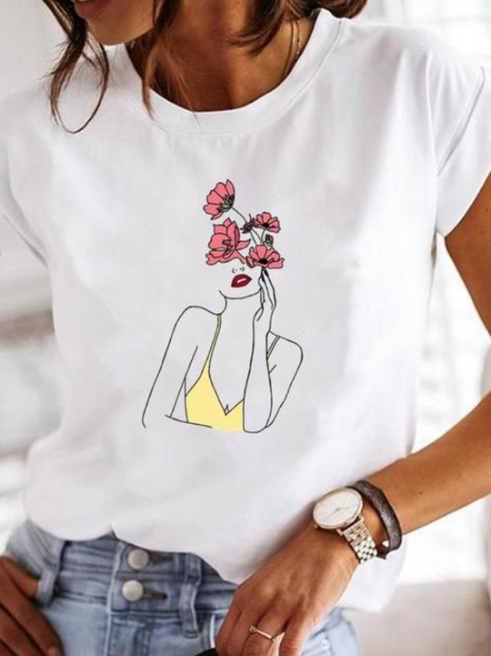 Variant image for Damen T-Shirt Bedruckt Modernes Design Atmungsaktive Baumwolle-46