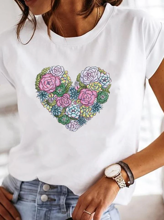 Variant image for Damen T-Shirt Bedruckt Modernes Design Atmungsaktive Baumwolle-35