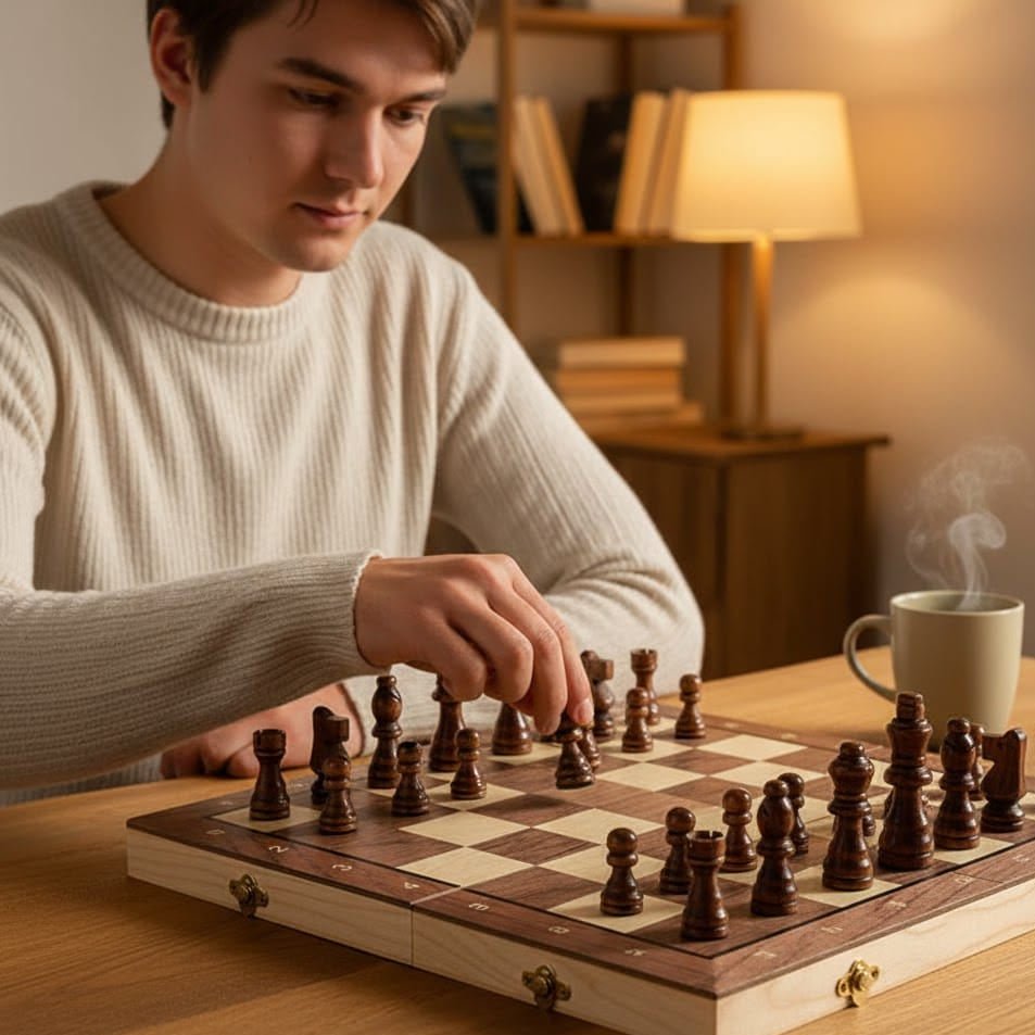 Reiseschachspiel Magnetisches Holzbrett Kompakt 4