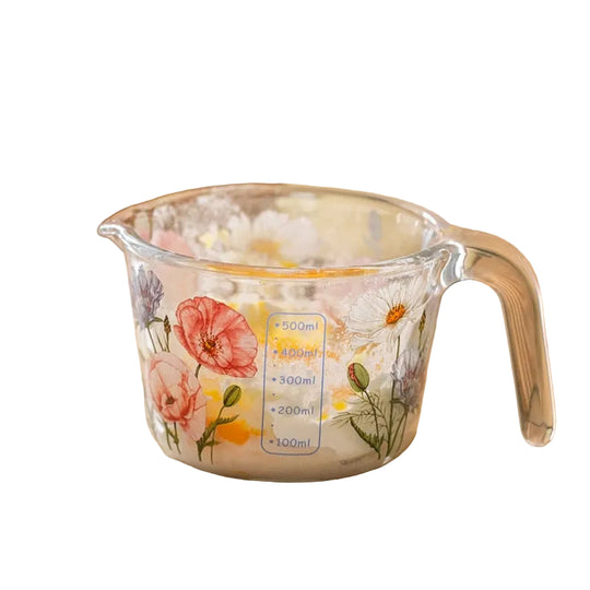 Retro Messbecher mit Blumenmuster und Deckel 0