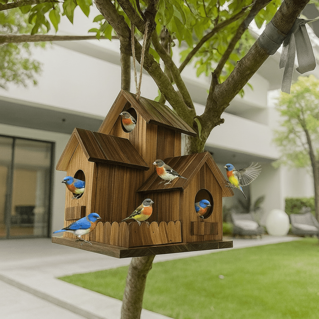 Rustikales Vogelhaus für Garten mit mehreren Nistkammern 2