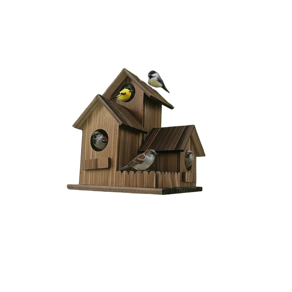 Rustikales Vogelhaus für Garten mit mehreren Nistkammern 3