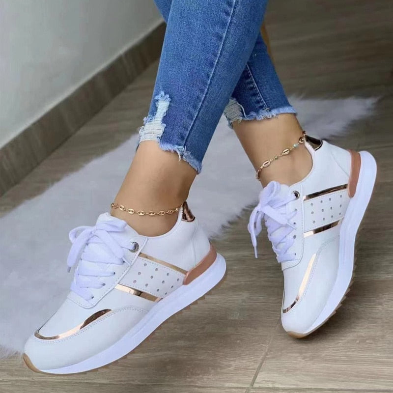 Damen Sneakers Bequem PU-Leder für Alltag und Sport 2