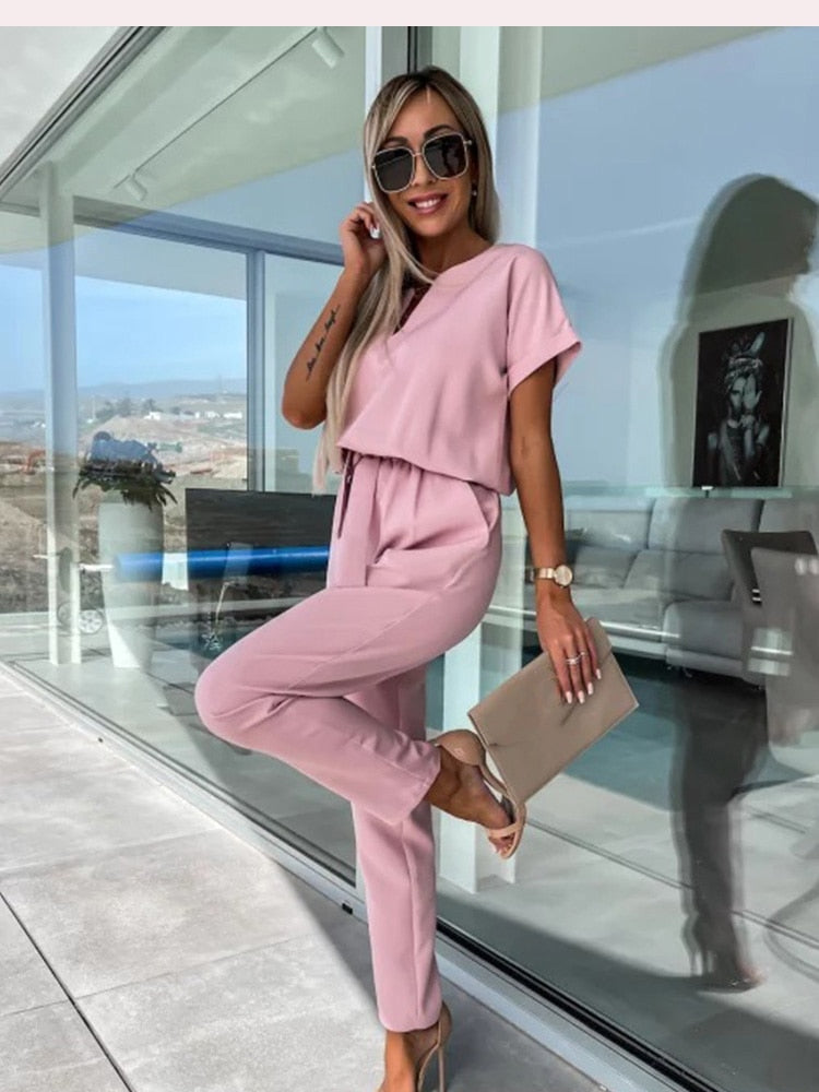 Damen Jumpsuit Elegant V-Ausschnitt Mit Elastischem Bund - Festlich &amp; Sommerlich-5