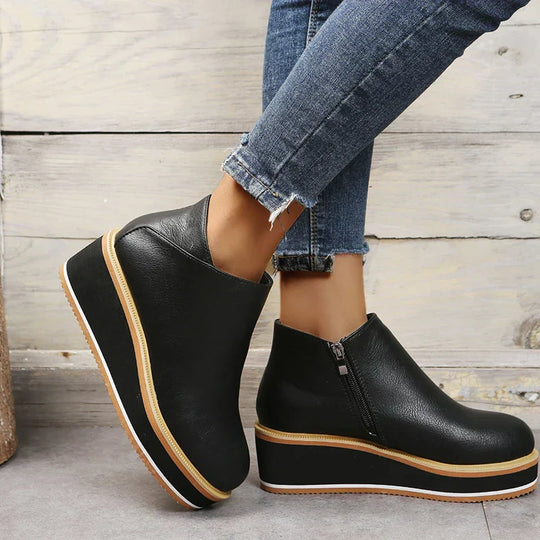 Damen Stiefel Knöchel mit Reißverschluss Plateau aus Kunstleder 5
