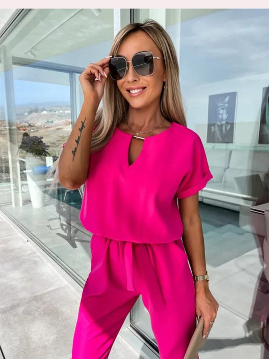 Damen Jumpsuit Elegant V-Ausschnitt Mit Elastischem Bund - Festlich &amp; Sommerlich-3
