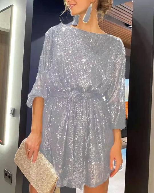 Damen Partykleid Glitzernde Pailletten Festliches Kleid für Hochzeitsgast 4