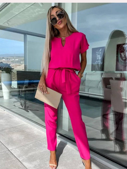 Damen Jumpsuit Elegant V-Ausschnitt Mit Elastischem Bund - Festlich &amp; Sommerlich-1