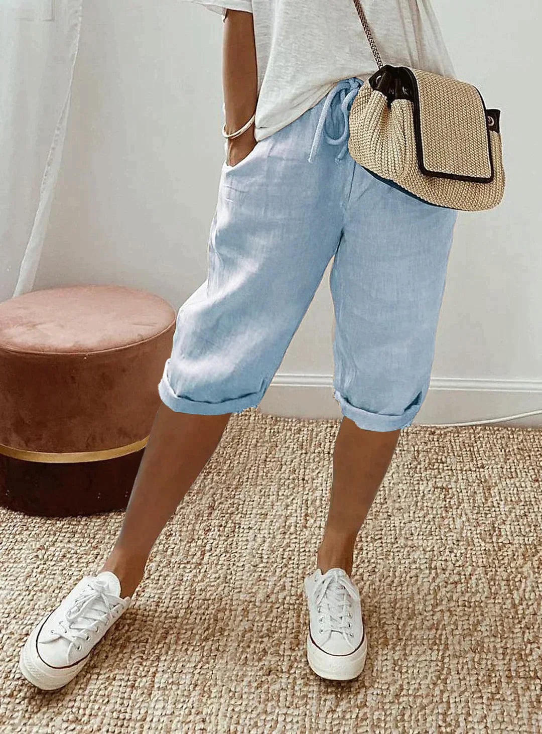 Variant image for Damen Weiße Leinenhose Atmungsaktiv Stilvoll für Sommer-25