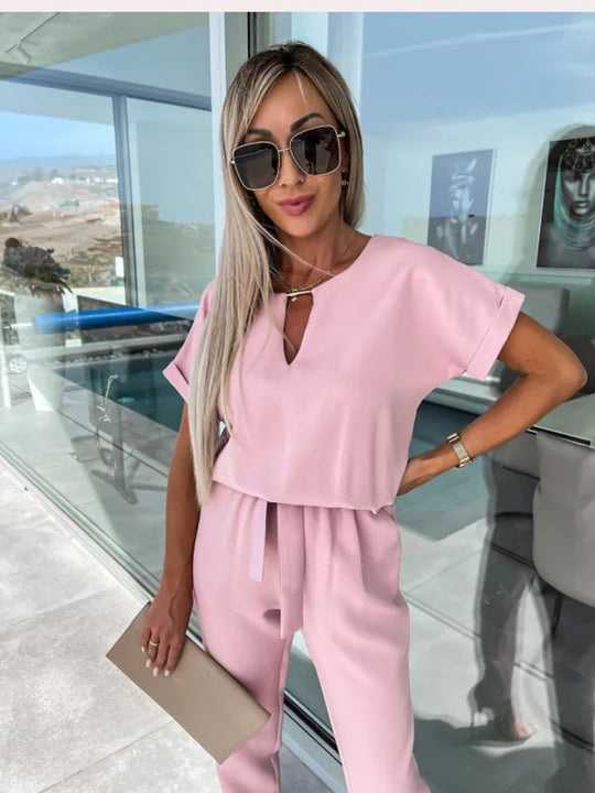 Damen Jumpsuit Elegant V-Ausschnitt Mit Elastischem Bund - Festlich &amp; Sommerlich-6