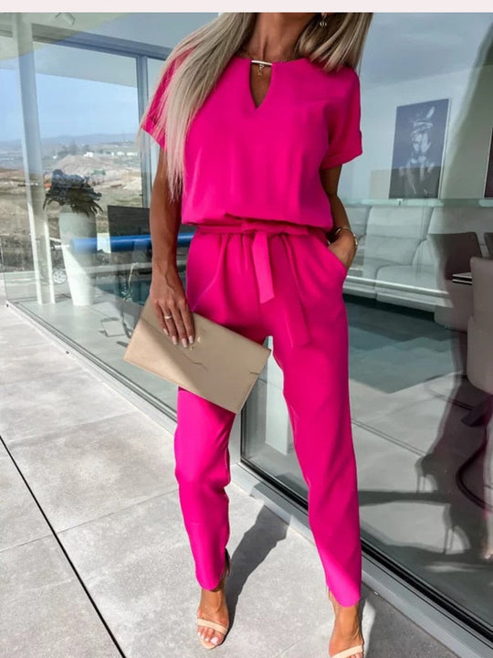 Damen Jumpsuit Elegant V-Ausschnitt Mit Elastischem Bund - Festlich &amp; Sommerlich-2