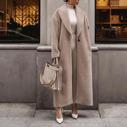 Variant image for Damen Fleecejacke Beige Elegant Lang Polyester Warm Oversized-1