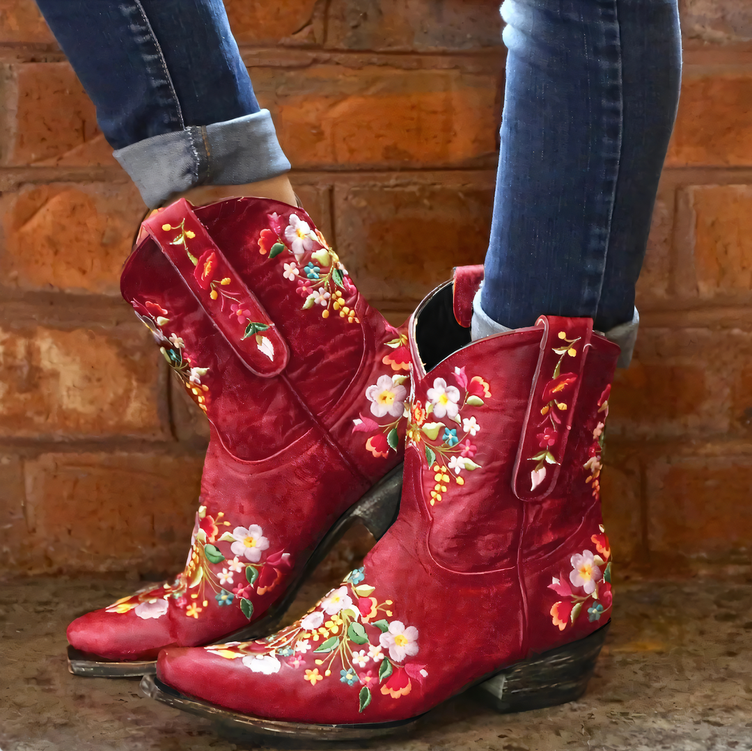 Damen Stiefel Cowgirl Vintage Stil Wasserabweisend Leder 1