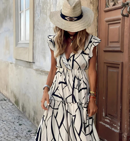 Damen Kleid Gestreift Bequem Baumwolle für Sommer, Elegantes Outfit für Verschiedene Anlässe-2