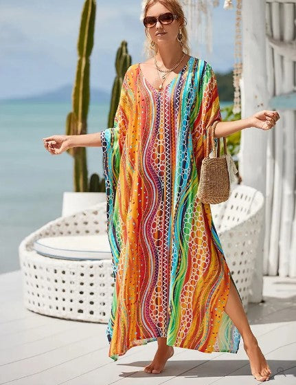 Variant image for Damen Boho Kleid Lang Mit Grafischem Druck Aus 100% Polyester-41