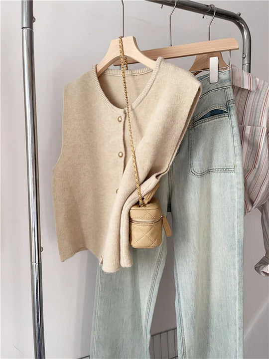 Variant image for Damen Weste Lang Eleganter Stil Baumwollmischung mit Knöpfen-3