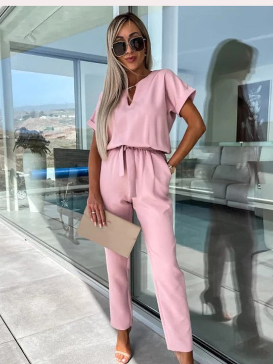 Damen Jumpsuit Elegant V-Ausschnitt Mit Elastischem Bund - Festlich &amp; Sommerlich-4