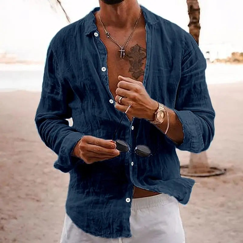 Herren Leinenhemd Atmungsaktiv Casual Sommer Hemd aus Leinencotton 1