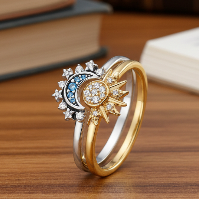 Silberring mit Mond- und Sonnendesign 0