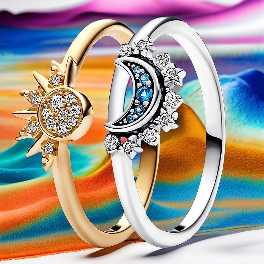Silberring mit Mond- und Sonnendesign 2