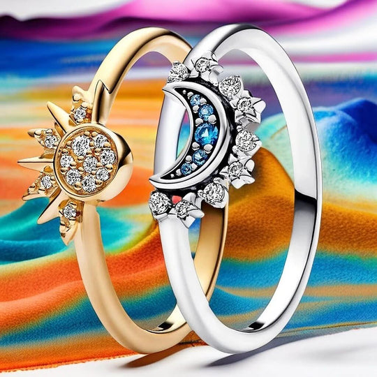 Silberring mit Mond- und Sonnendesign 2