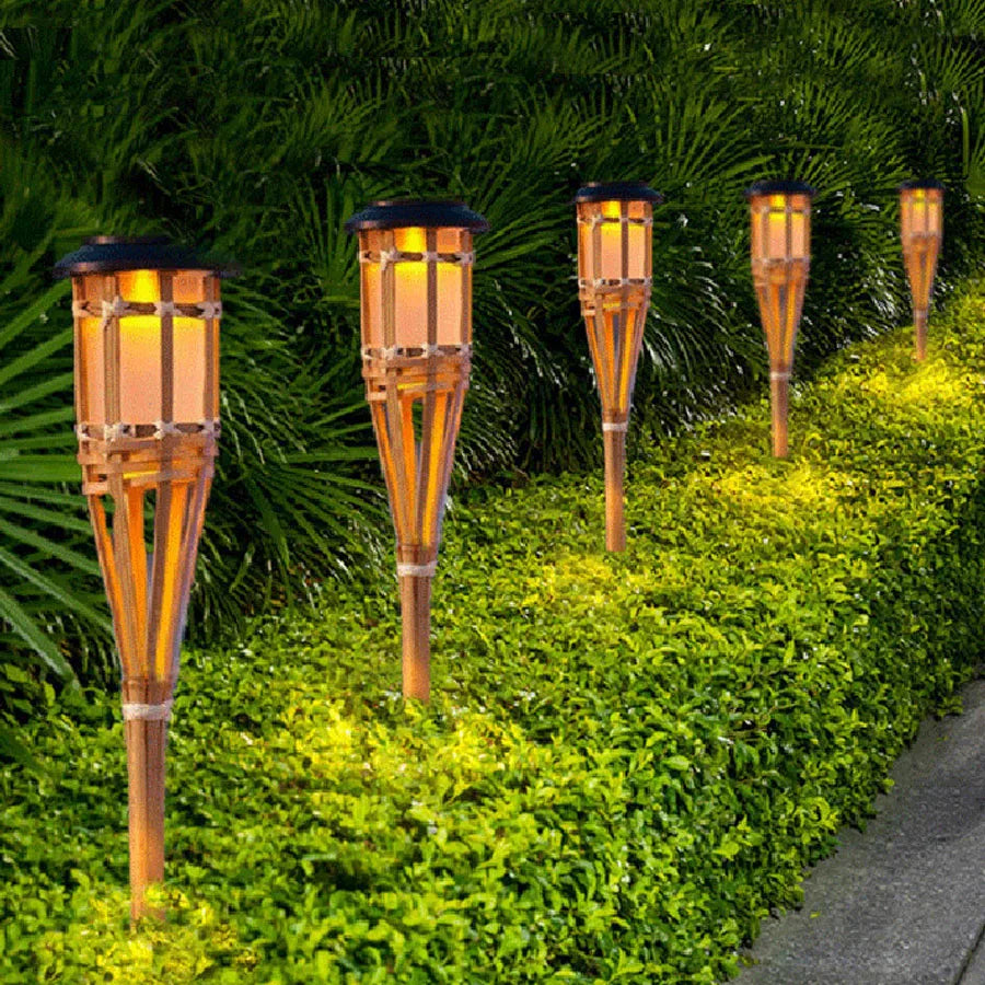 Solar Gartenfackeln im Bambus-Design 1