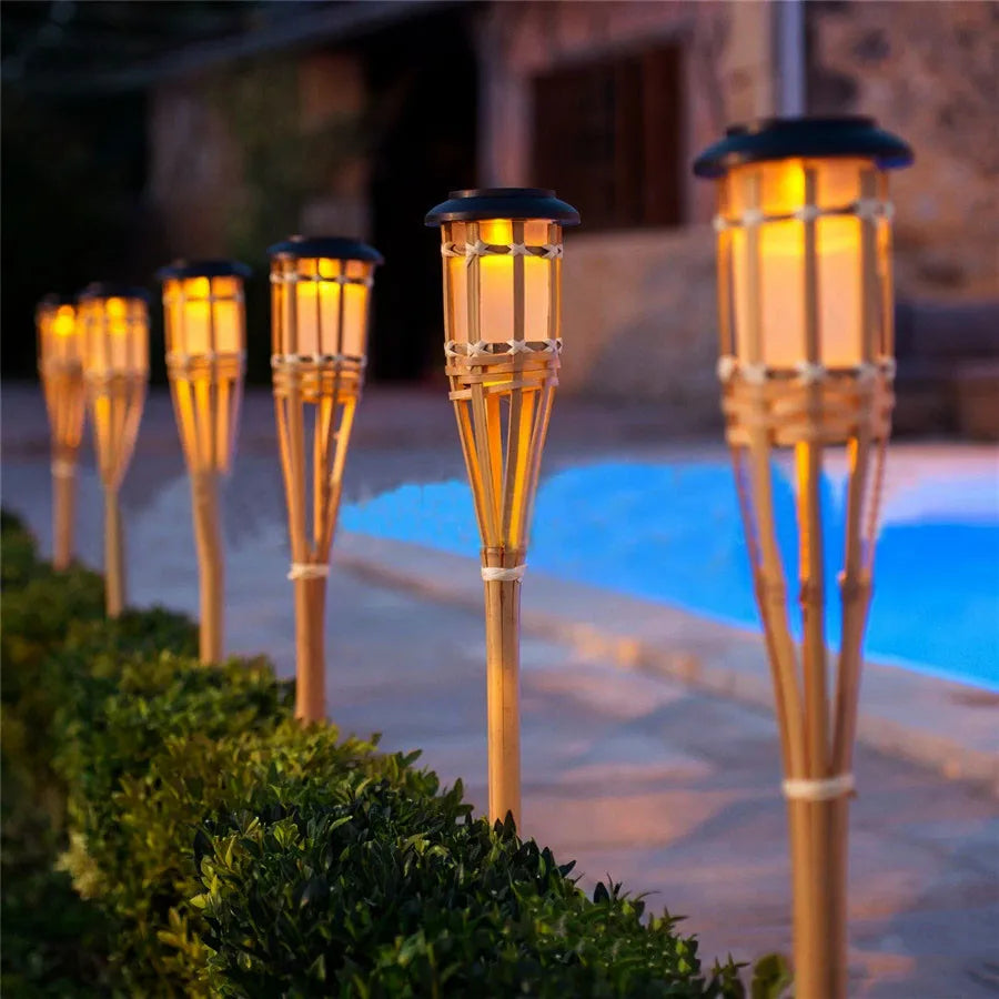 Solar Gartenfackeln im Bambus-Design 2