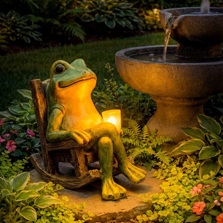 Solar Gartenfigur Frosch mit Automatischer Beleuchtung 4