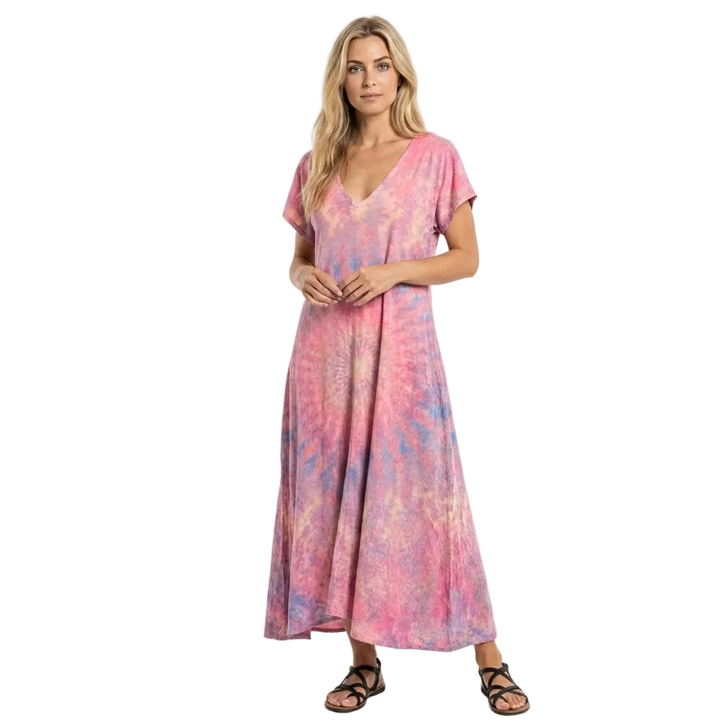 Sommerkleid für Damen mit V-Ausschnitt und fließendem Schnitt 0