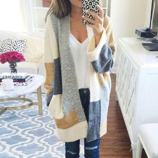 Tasche Kontrast Lose Strickjacke