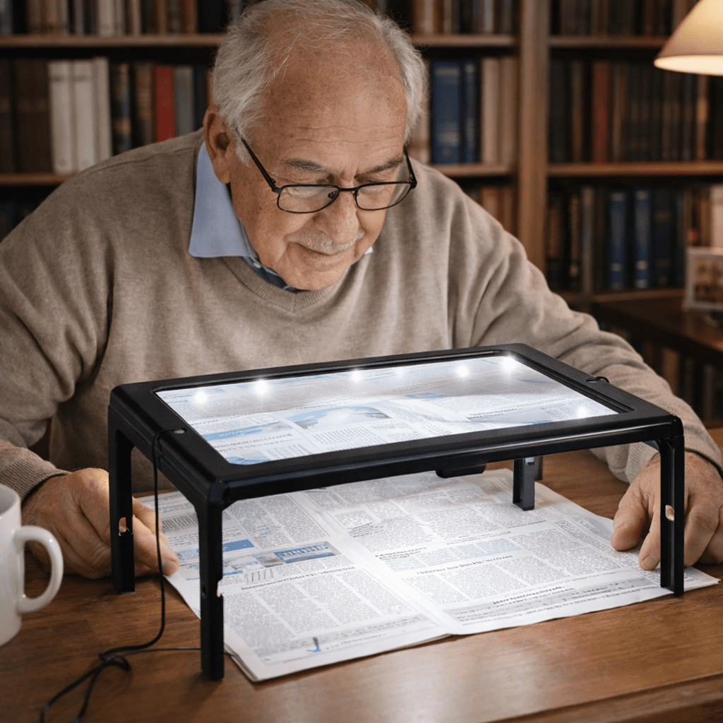 Tischlupe mit LED-Beleuchtung für freihändiges Lesen 0