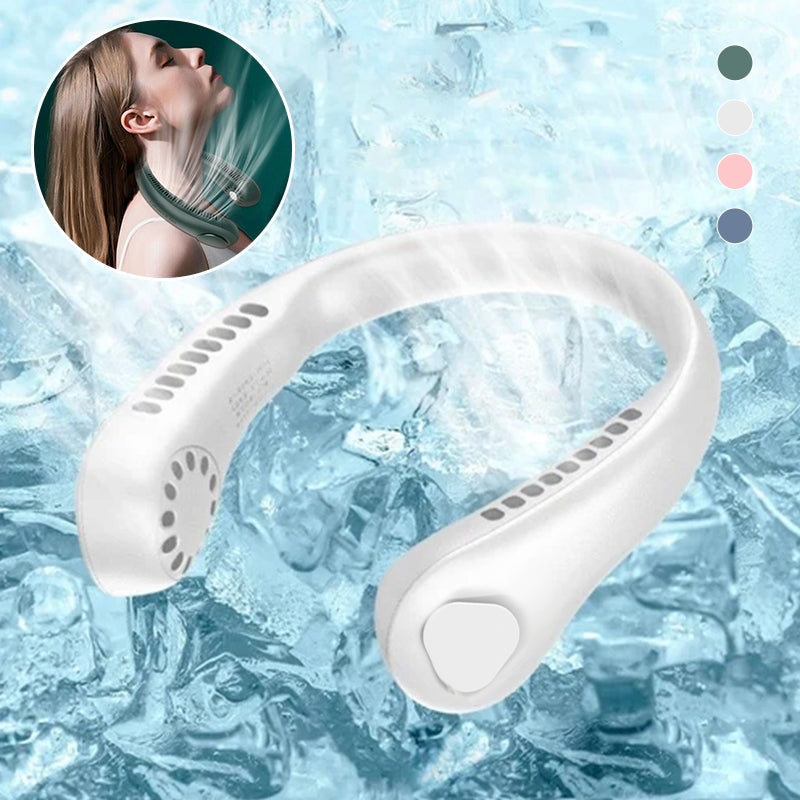 Tragbarer Nackenventilator für Damen - Sommerlicher Tragestil 1
