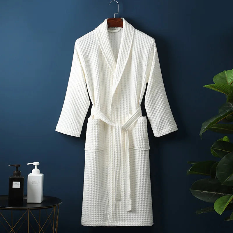 Unisex Bademantel Waffelstruktur Atmungsaktives Material mit Praktischen Taschen 4