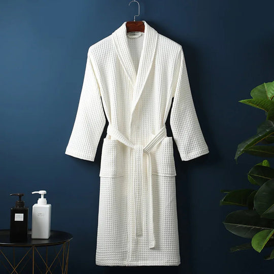Unisex Bademantel Waffelstruktur Atmungsaktives Material mit Praktischen Taschen 4