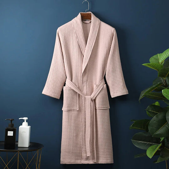 Unisex Bademantel Waffelstruktur Atmungsaktives Material mit Praktischen Taschen 5