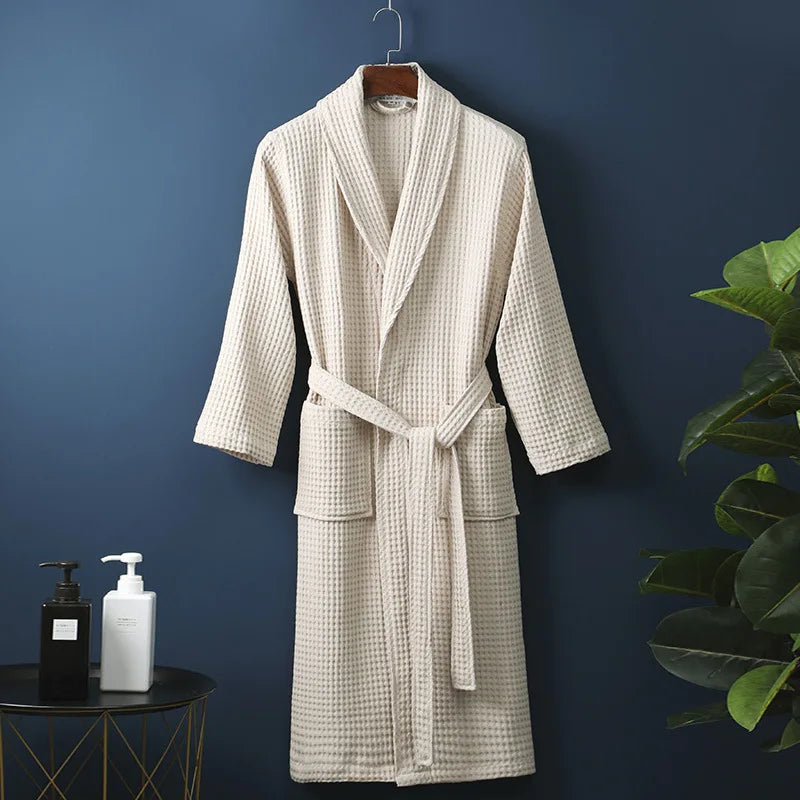Unisex Bademantel Waffelstruktur Atmungsaktives Material mit Praktischen Taschen 8