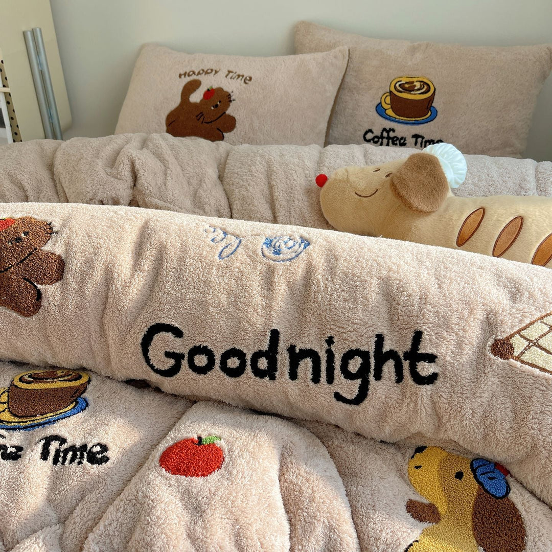 Unisex Bettwäscheset Teddyfleece mit gestickten Cartoon-Motiven 3
