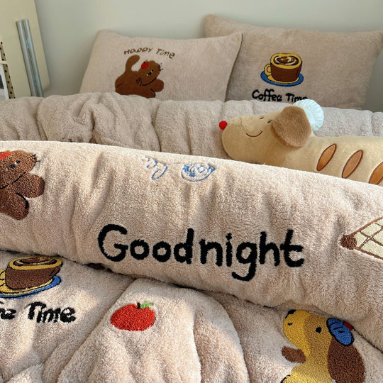 Unisex Bettwäscheset Teddyfleece mit gestickten Cartoon-Motiven 3