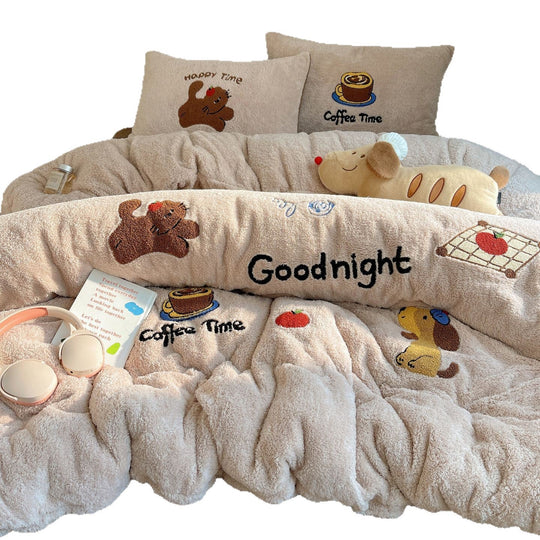 Unisex Bettwäscheset Teddyfleece mit gestickten Cartoon-Motiven 5